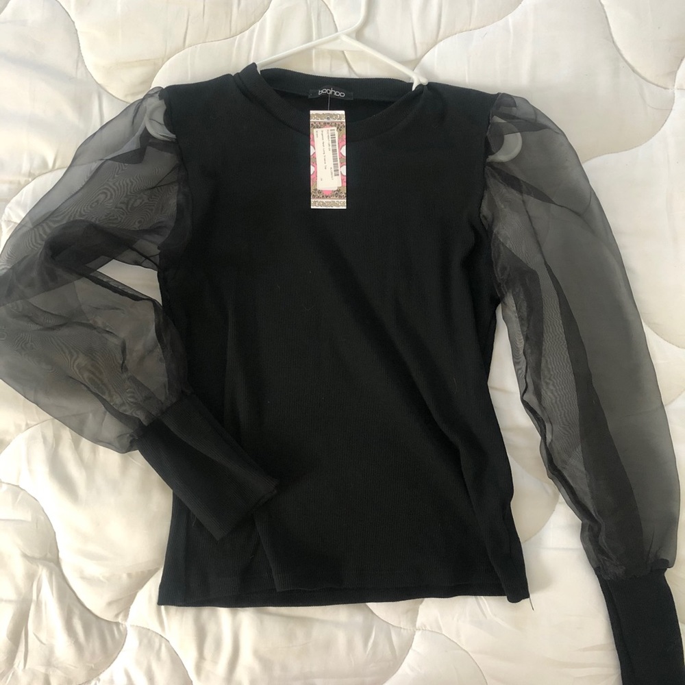 NWT BooHoo Puff Sleeve Ribbed Shirt - UK16